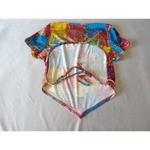 Love J Large Crop Top Shirt Boho Festival Paisley Colorful Open Tie Back - Picture 4 of 6